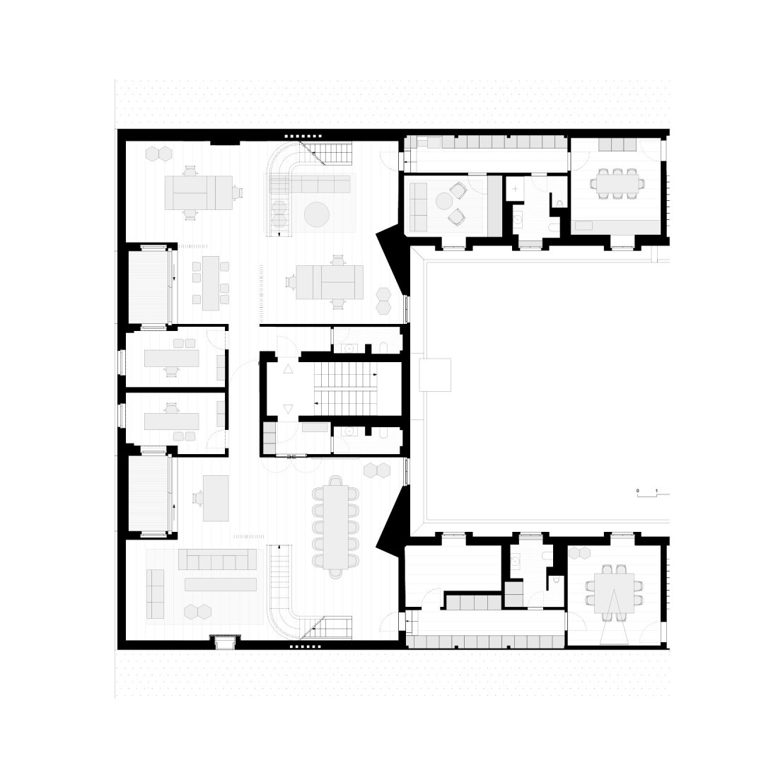 Grundriss Interior Design minimalistischer Office Loft am Kurfürstendamm von Bonauer Bölling Architekten