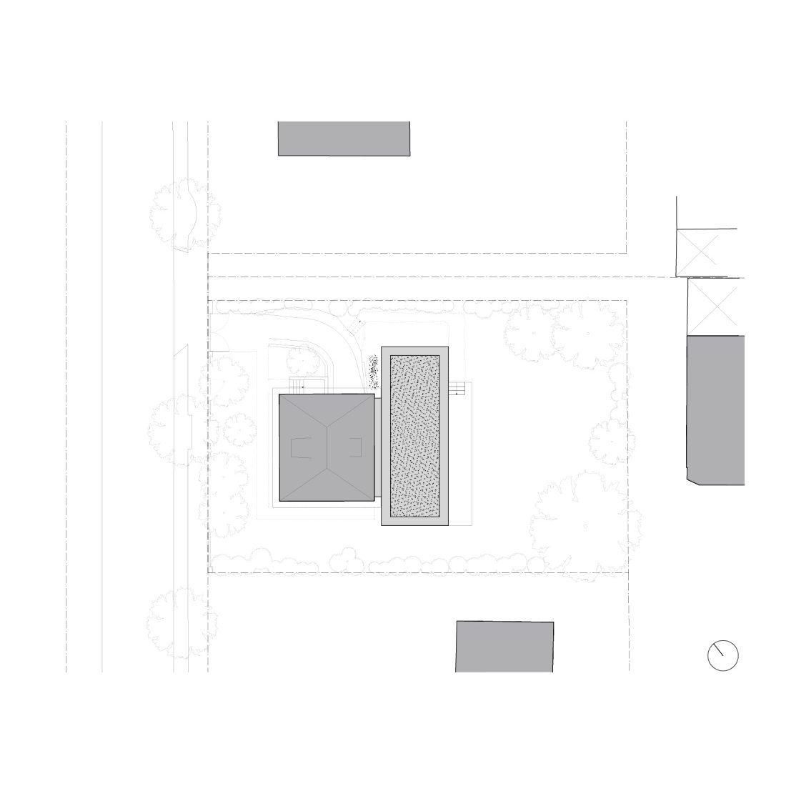 Lageplan minimalistischer Wohnpavillon aus Sichtbeton mit Holzfassade und restauriertem Bestandswohnhaus in Berlin Wannsee von Bonauer Bölling Architekten.